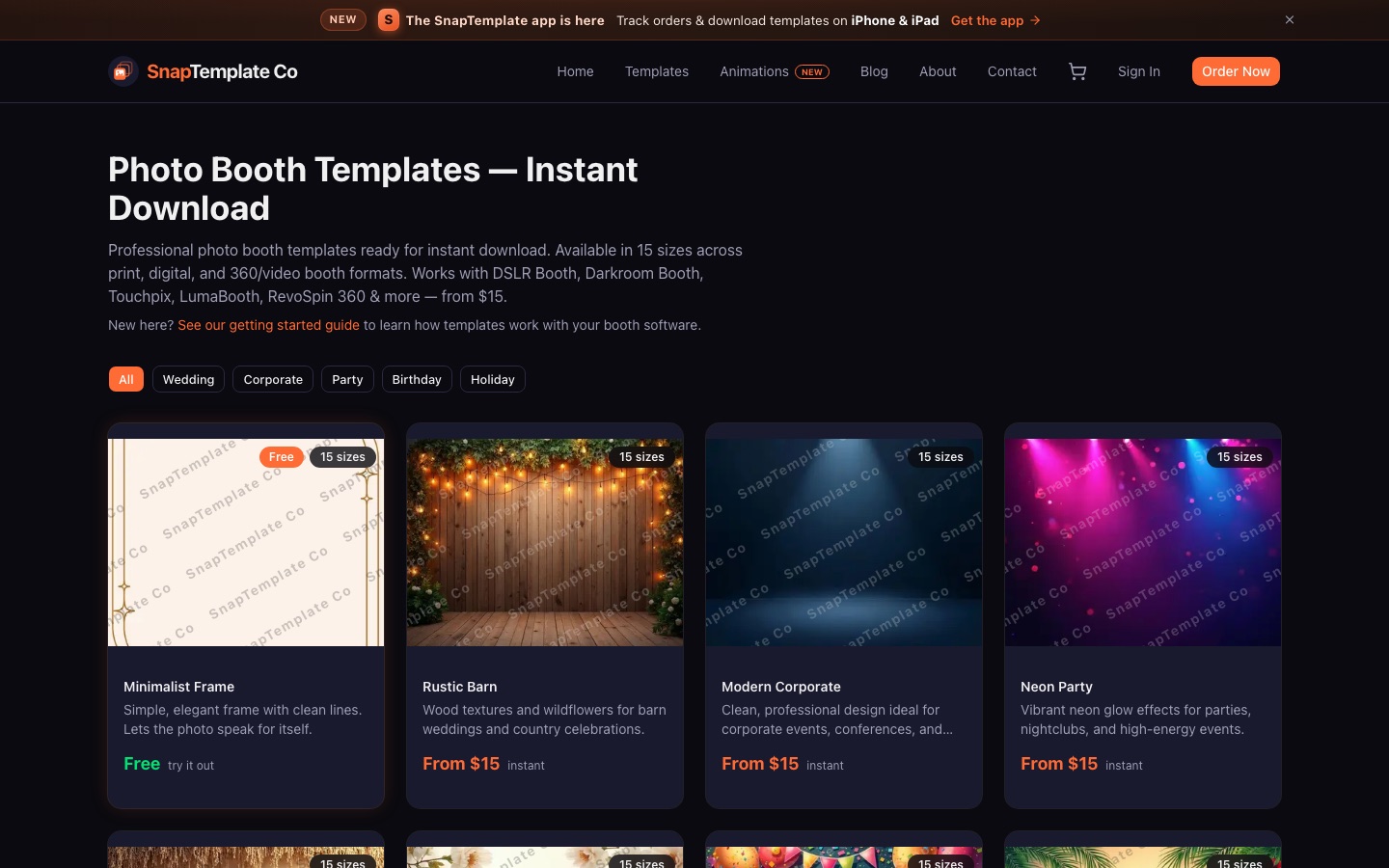 SnapTemplate template catalog for photo booth operators